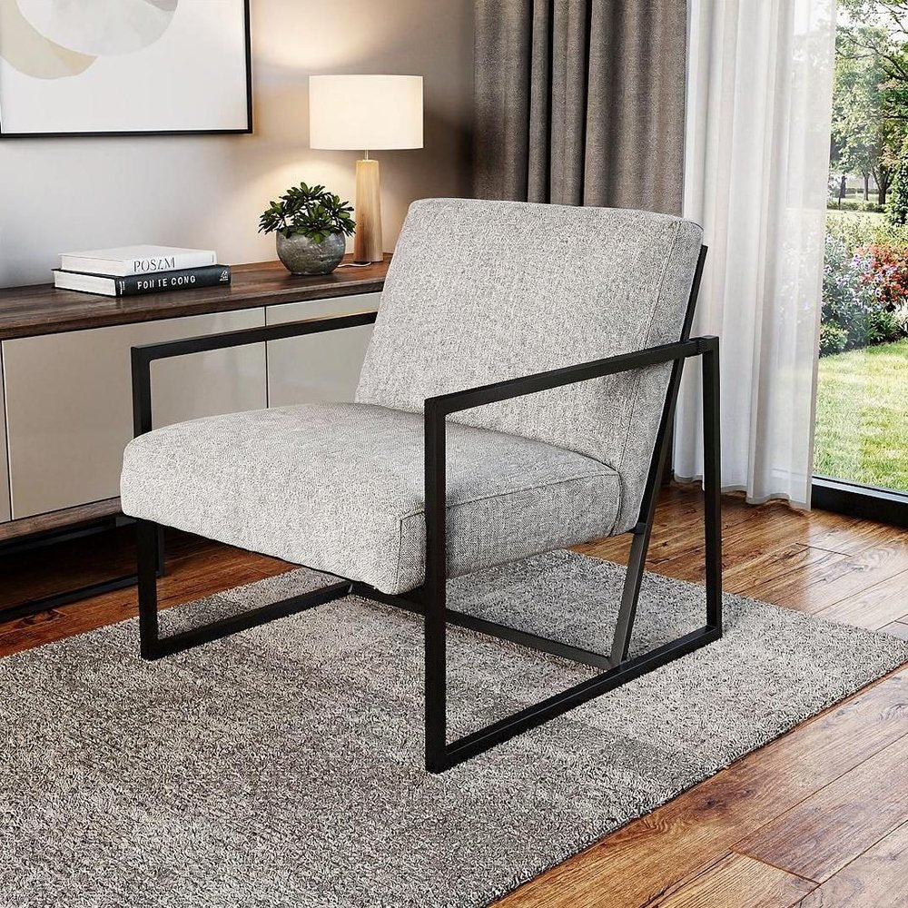 33" Gray and Black Fabric Wingback Chair