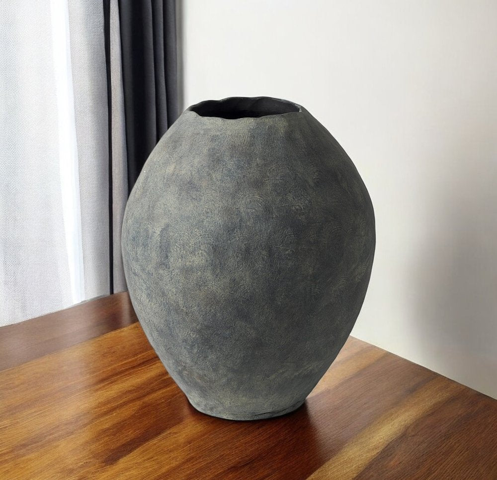 23" Gray Oval Distressed Ceramic Floor Vase