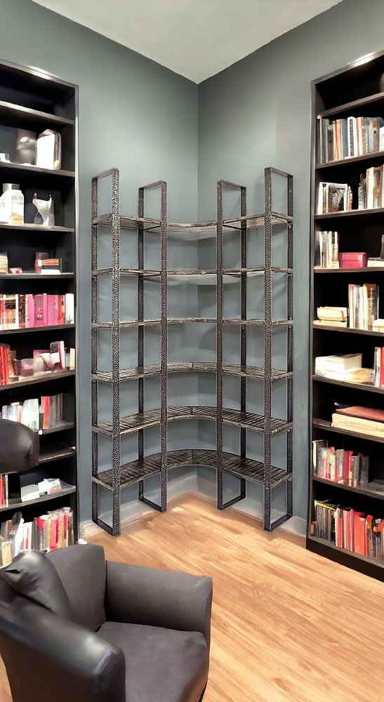 Brown iron and solid wood six-tier bookcase