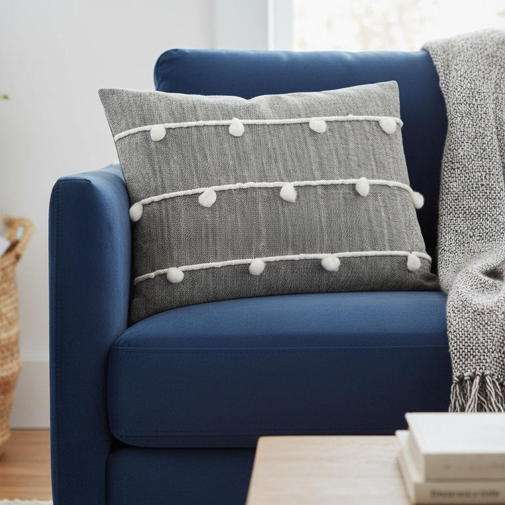 Dark Blue And Beige Lumbar Accent Pillow Cover