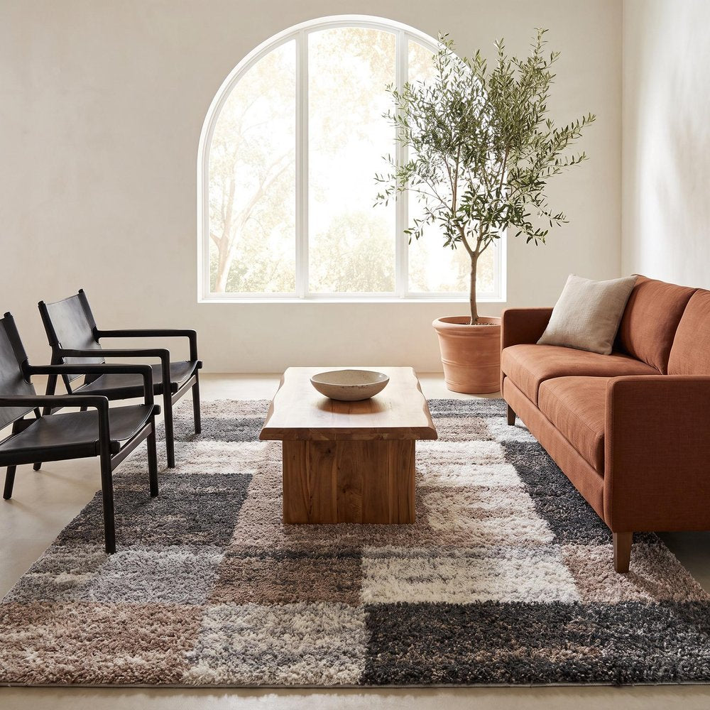5' X 8' Beige Modern Blocks Area Rug
