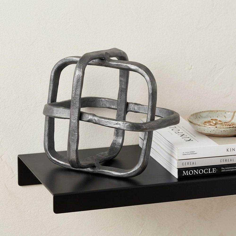 Silver Metal Cubed Shaped Link Sculpture