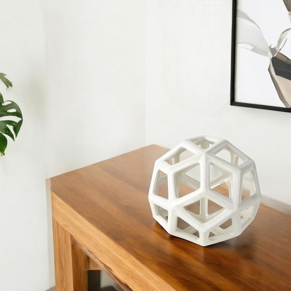 7" White Ceramic Decorative Orb Tabletop Sculpture