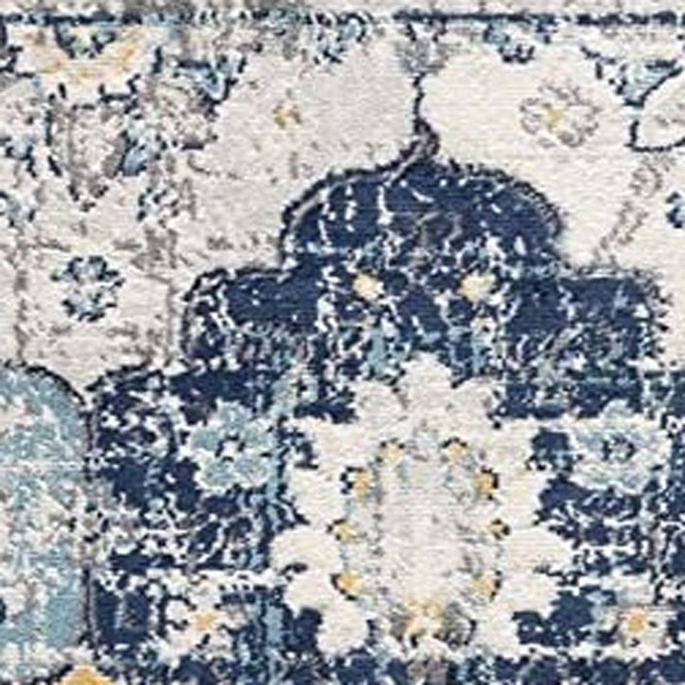 3' X 5' Blue and Yellow Floral Distressed Area Rug