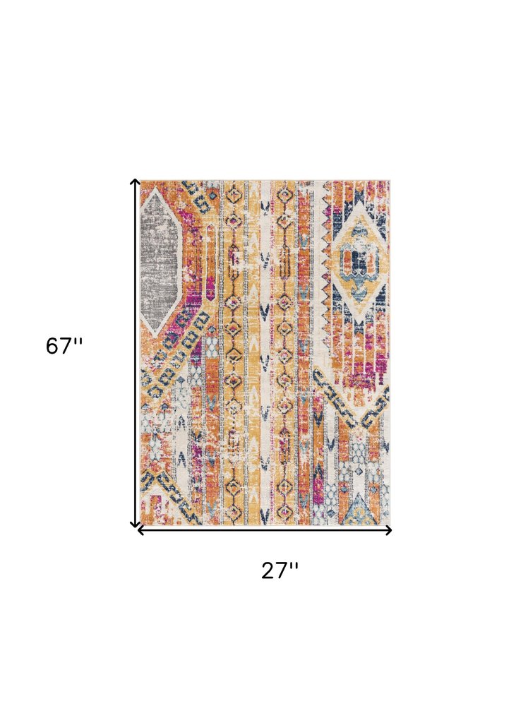 5' X 7' Gold and Ivory Southwestern Area Rug