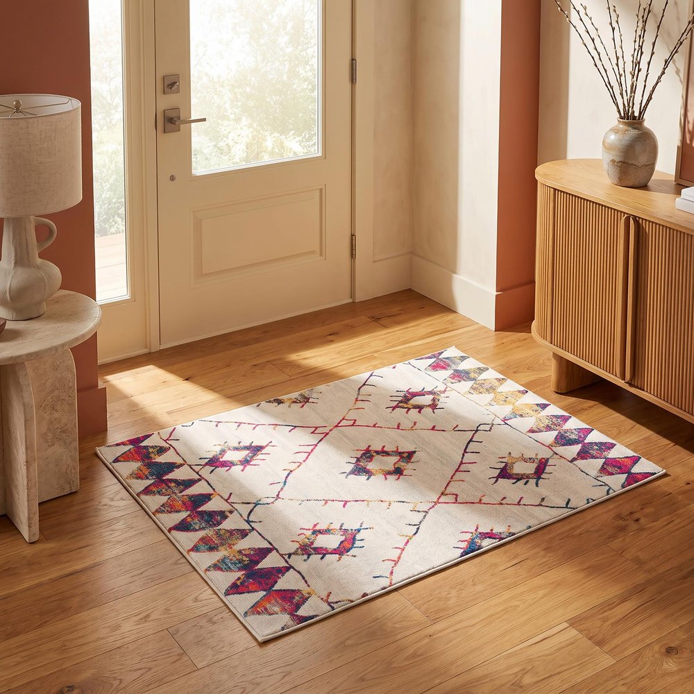 2' X 4' Cream Damask Area Rug