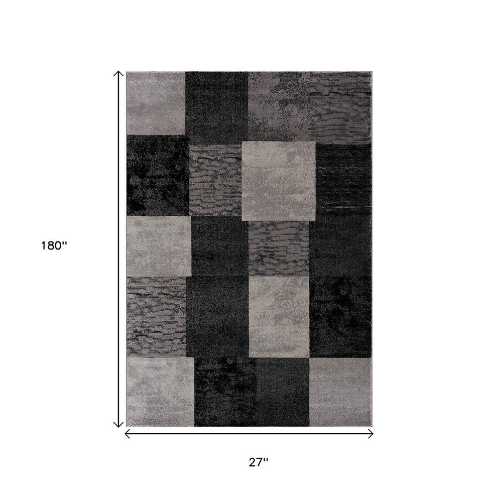 2' X 5' Grey Checkered Area Rug