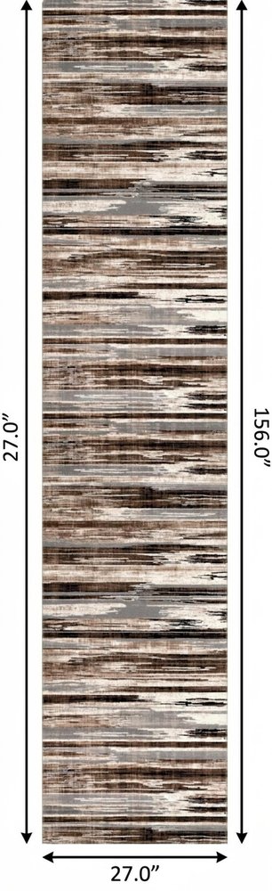 8' Beige Striped Dhurrie Runner Rug
