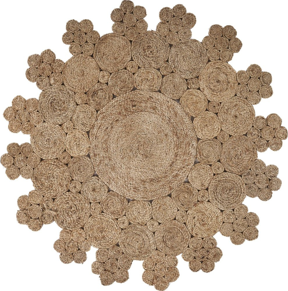 5' X 5' Natural Jute Abstract Geometric Hand Braided Area Rug