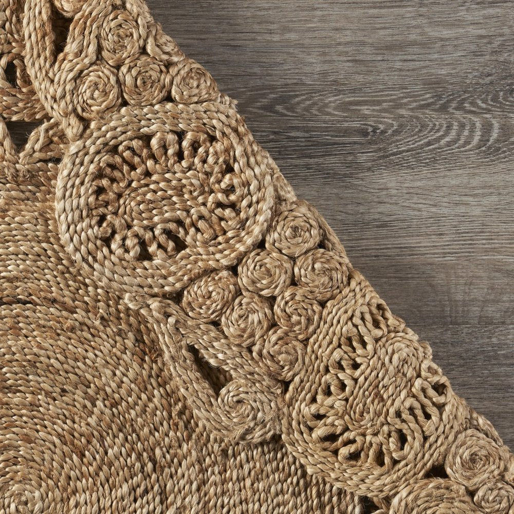 5' X 5' Natural Jute Abstract Geometric Hand Braided Area Rug