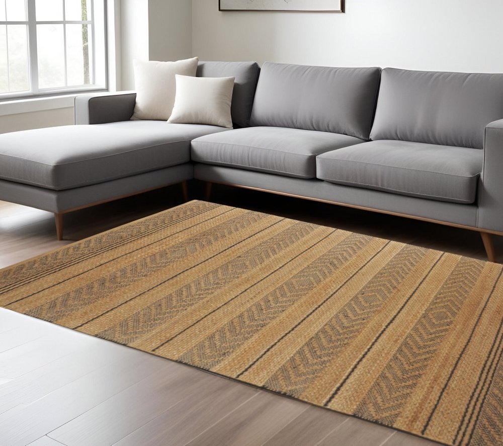 8' X 10' Tan and Gray Bohemian Striped Area Rug