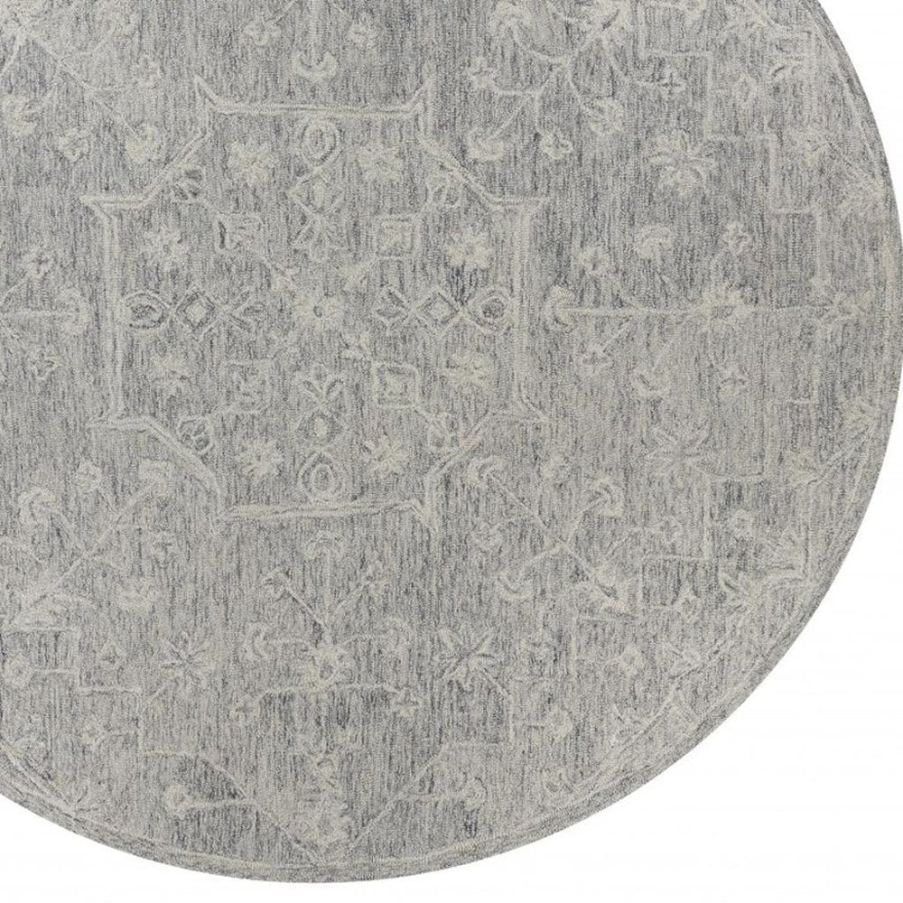 8’ Round Gray Floral Finesse Area Rug