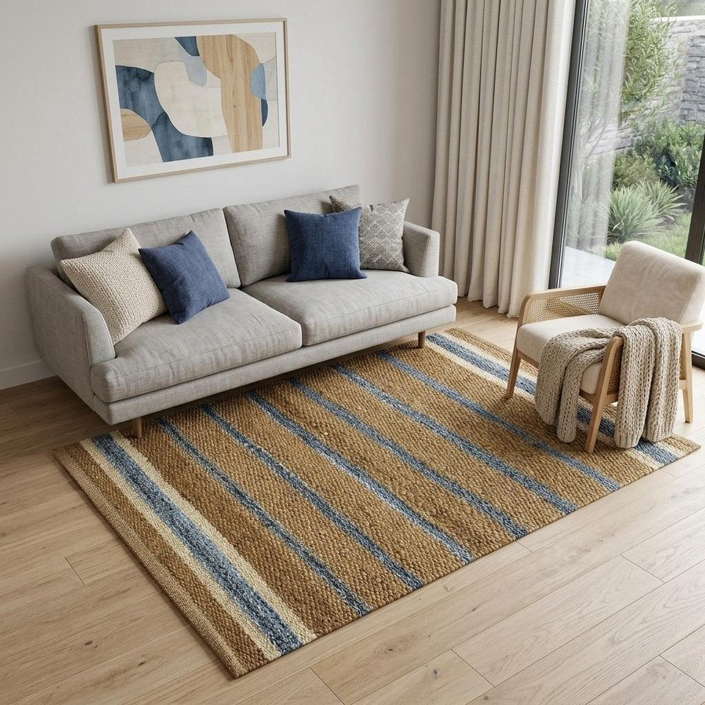 5' X 7' Tan and Ivory Hand Woven Area Rug