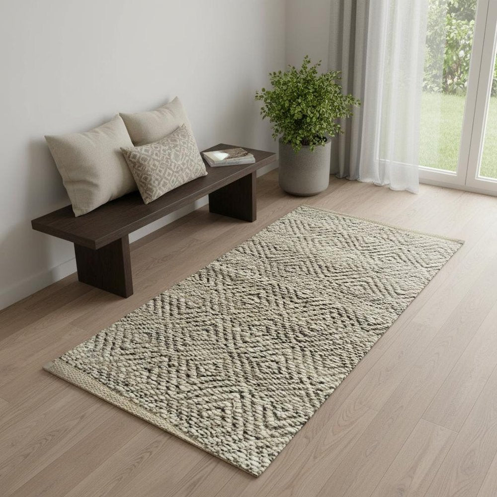 2' X 5' Tan And Gray Jute Hand Woven Area Rug
