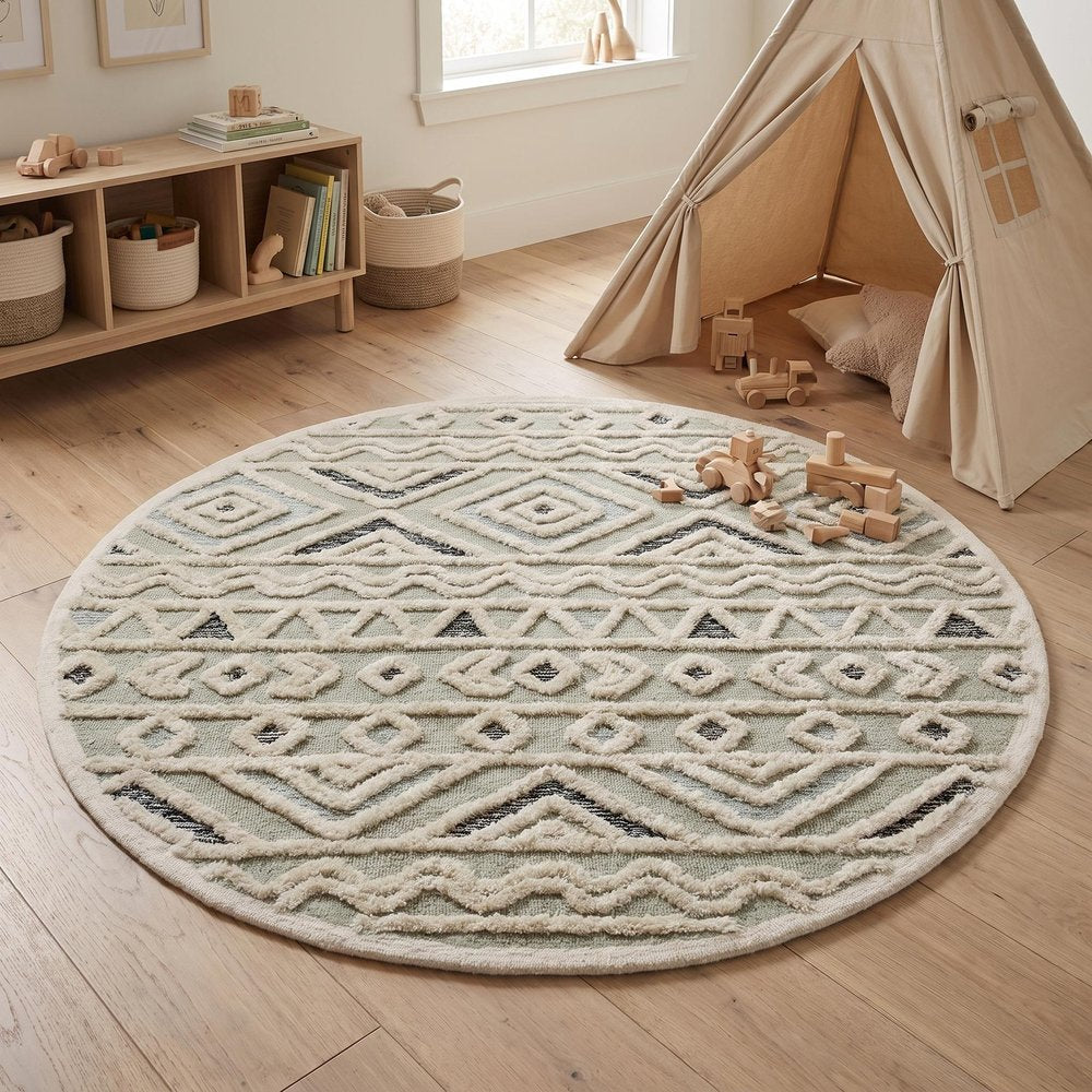 4' Round Cream Modern Geometric Area Rug