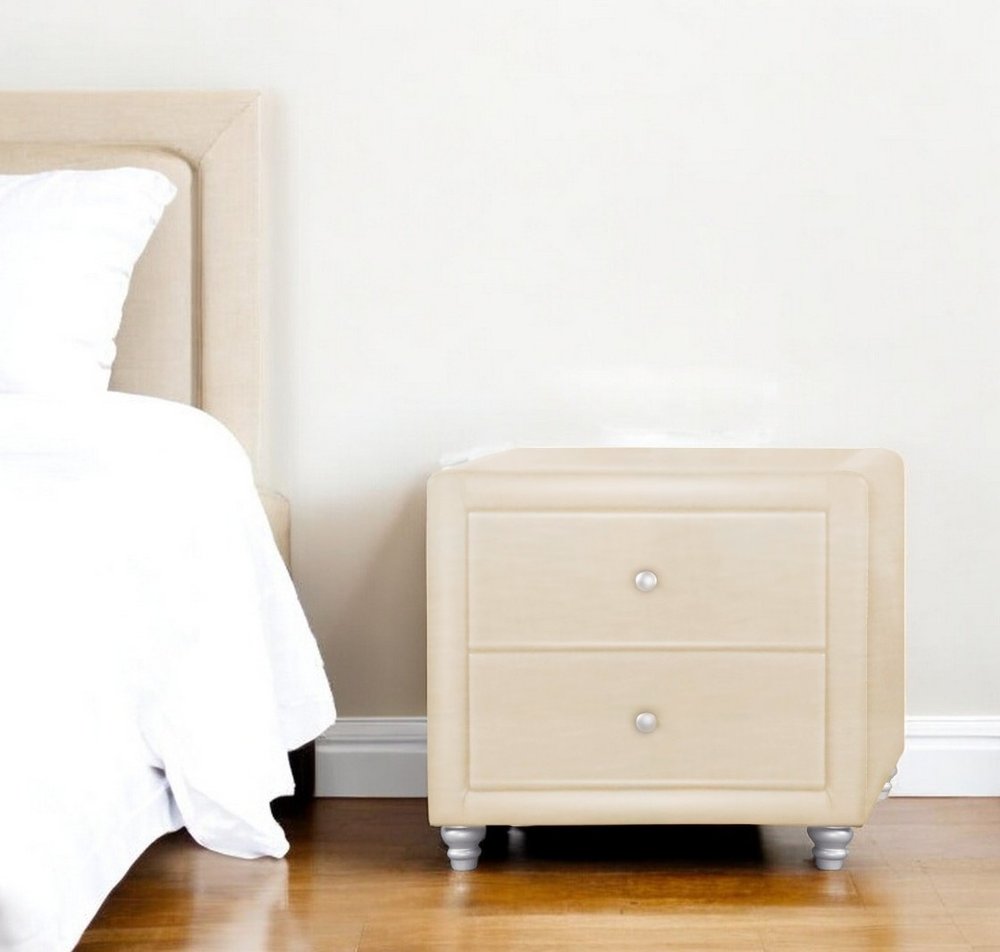 20" Beige Wood Two Drawer Nightstand
