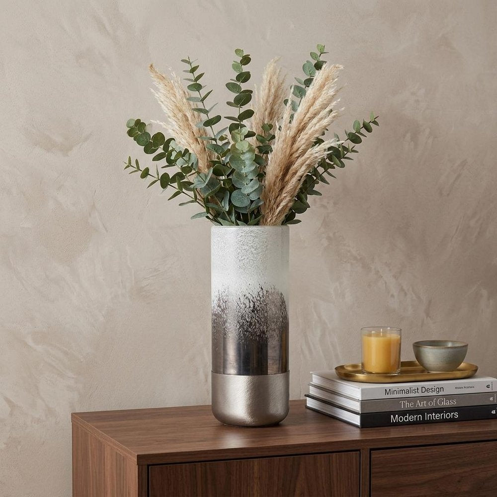 13" White Abstract Crystal Glass Cylinder Table Vase