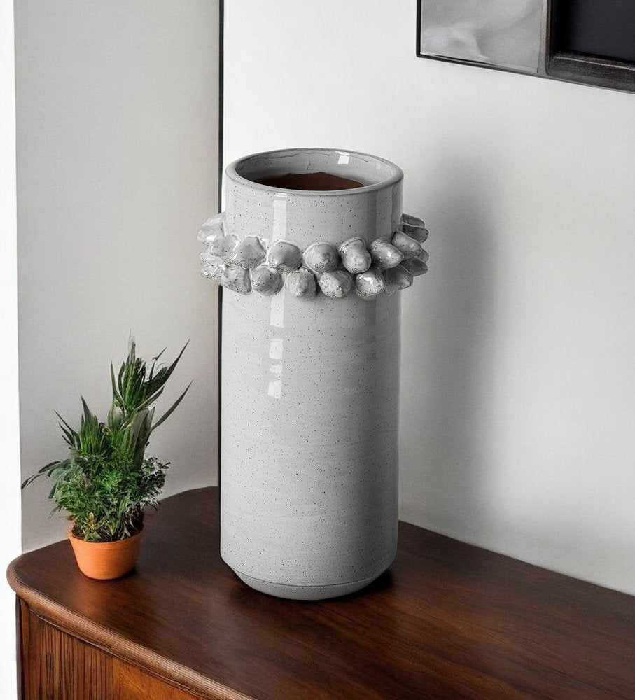 11" Gray Abstract Cylinder Ceramic Table Vase