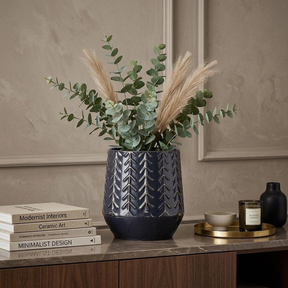 11" Green Abstract Cylinder Metal Table Vase