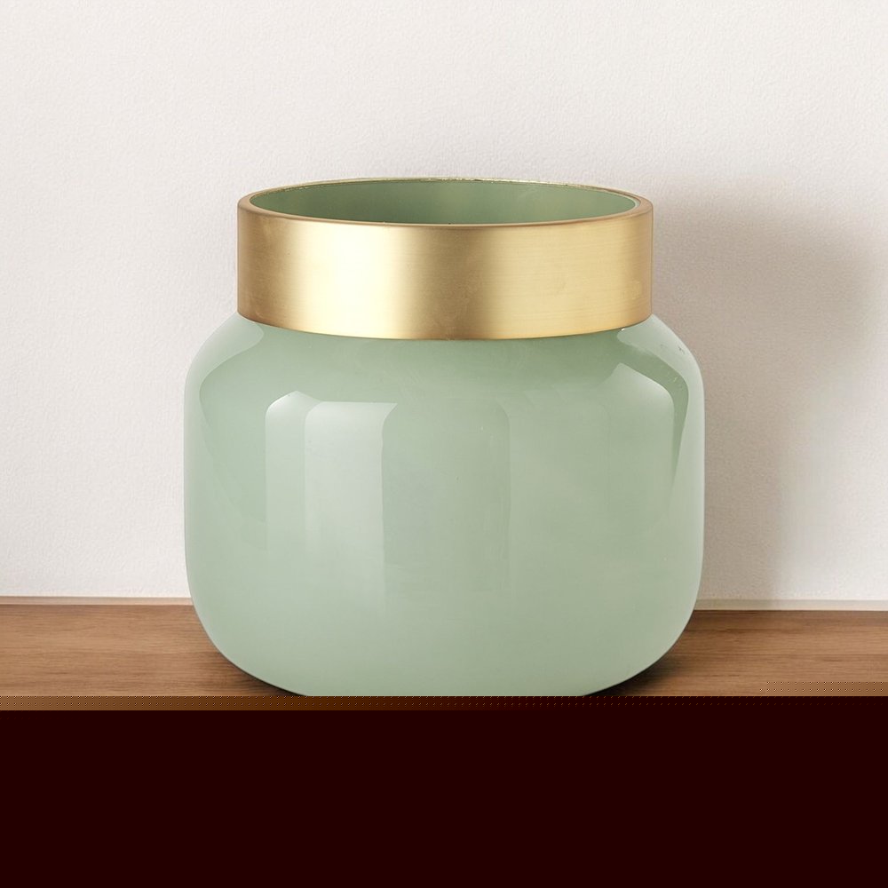 10" Green Abstract Cylinder Crystal Glass Table Vase