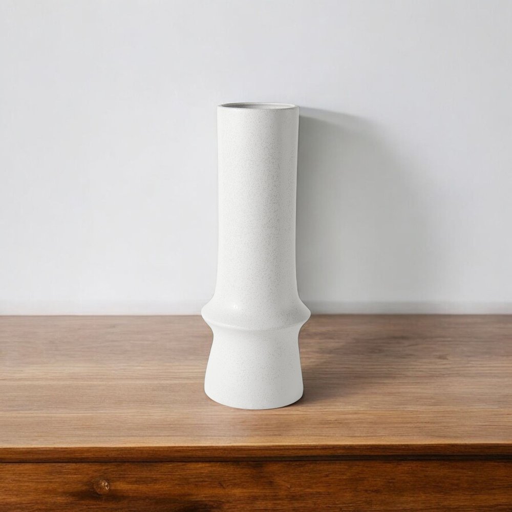 17" White Abstract Cylinder Ceramic Table Vase