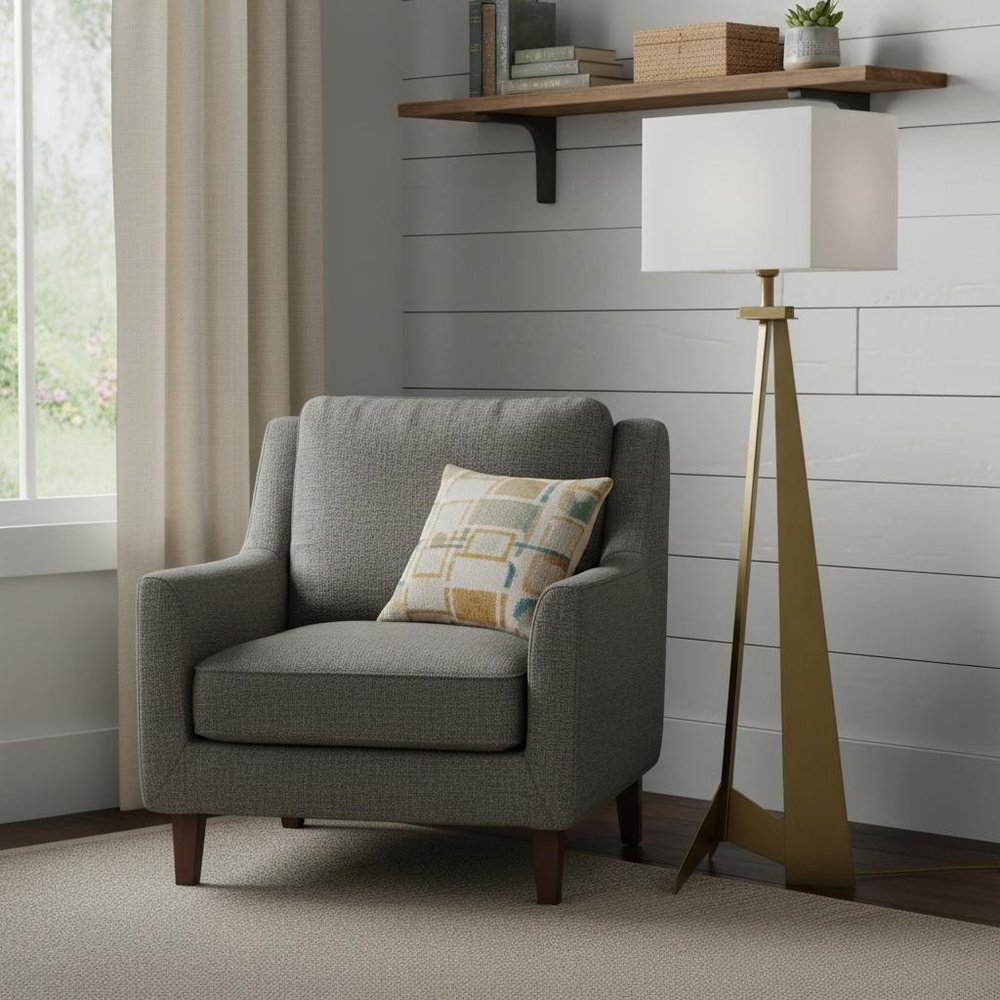 60" Floor Lamp With White Fabric Novelty Shade