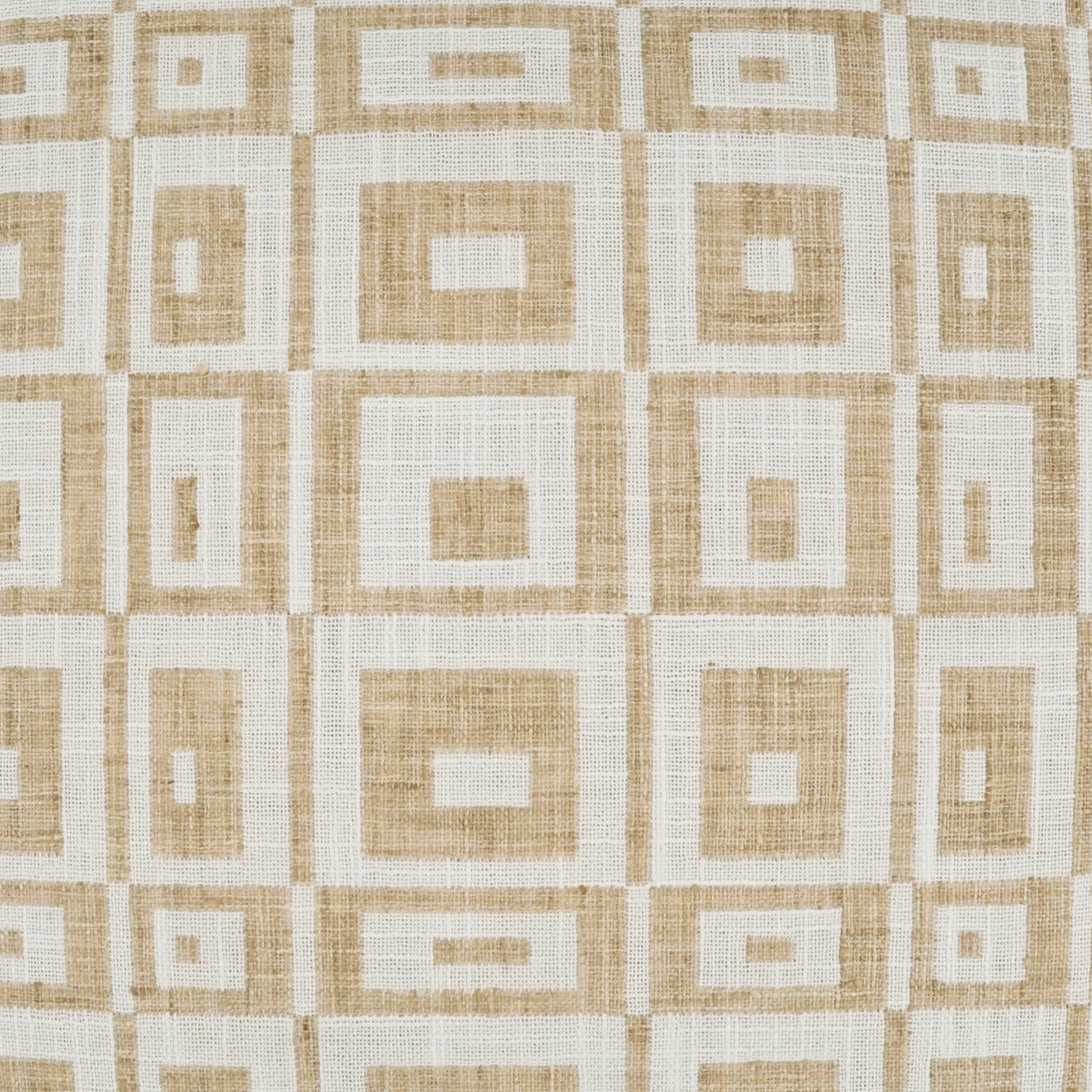 Beige and cream woven fabric with nested-square geometric motif; upholstery or curtain material.
