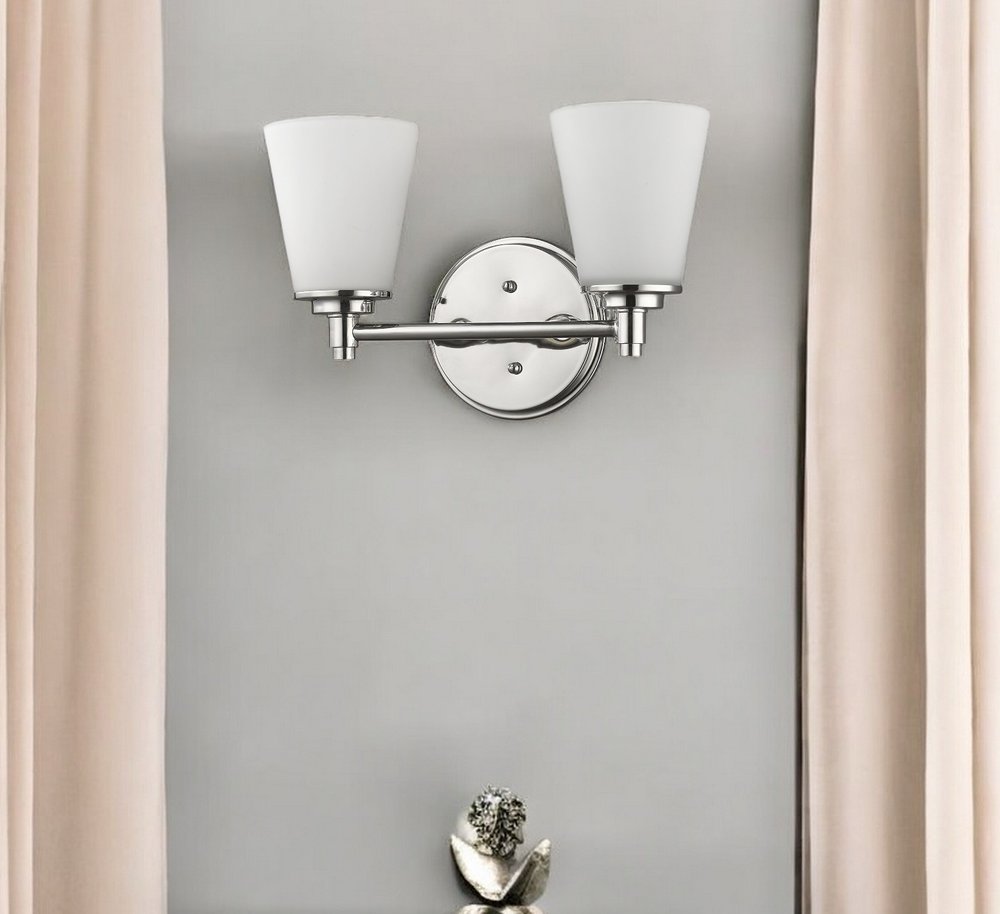 Two Light Silver Wall Light with Frosted Glass Shade