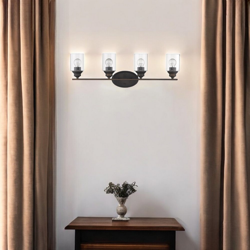 Four Light Bronze Wall Light with Clear Glass Shade