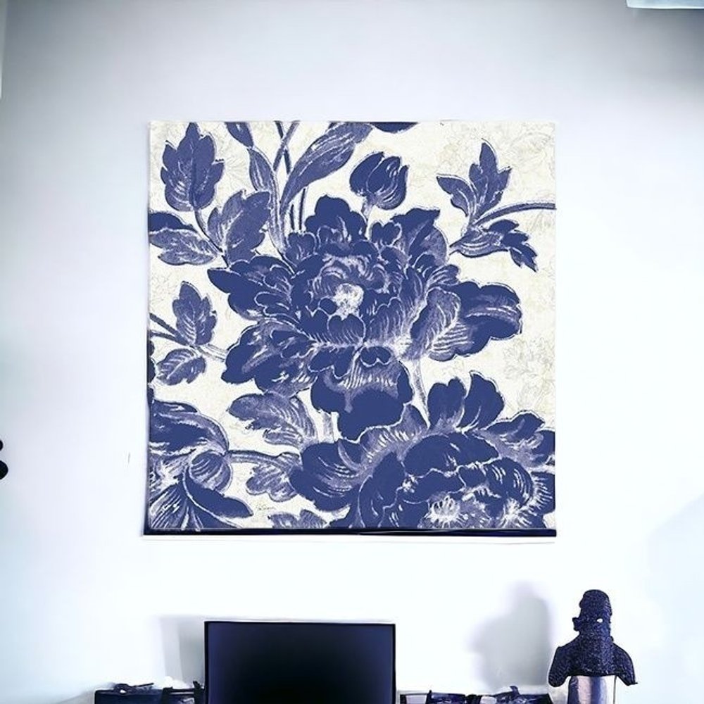 Blue Toile Roses Unframed Print Wall Art