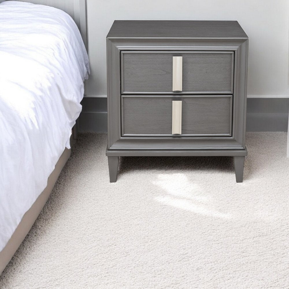 29" Dark Gray Solid Wood and Wood Two Drawer Nightstand