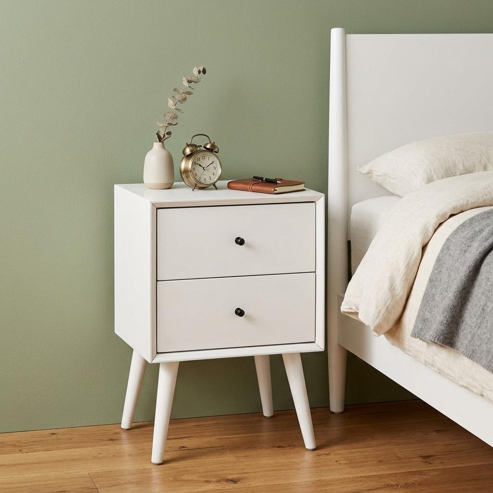 26" Solid Wood and Wood Two Drawer Nightstand