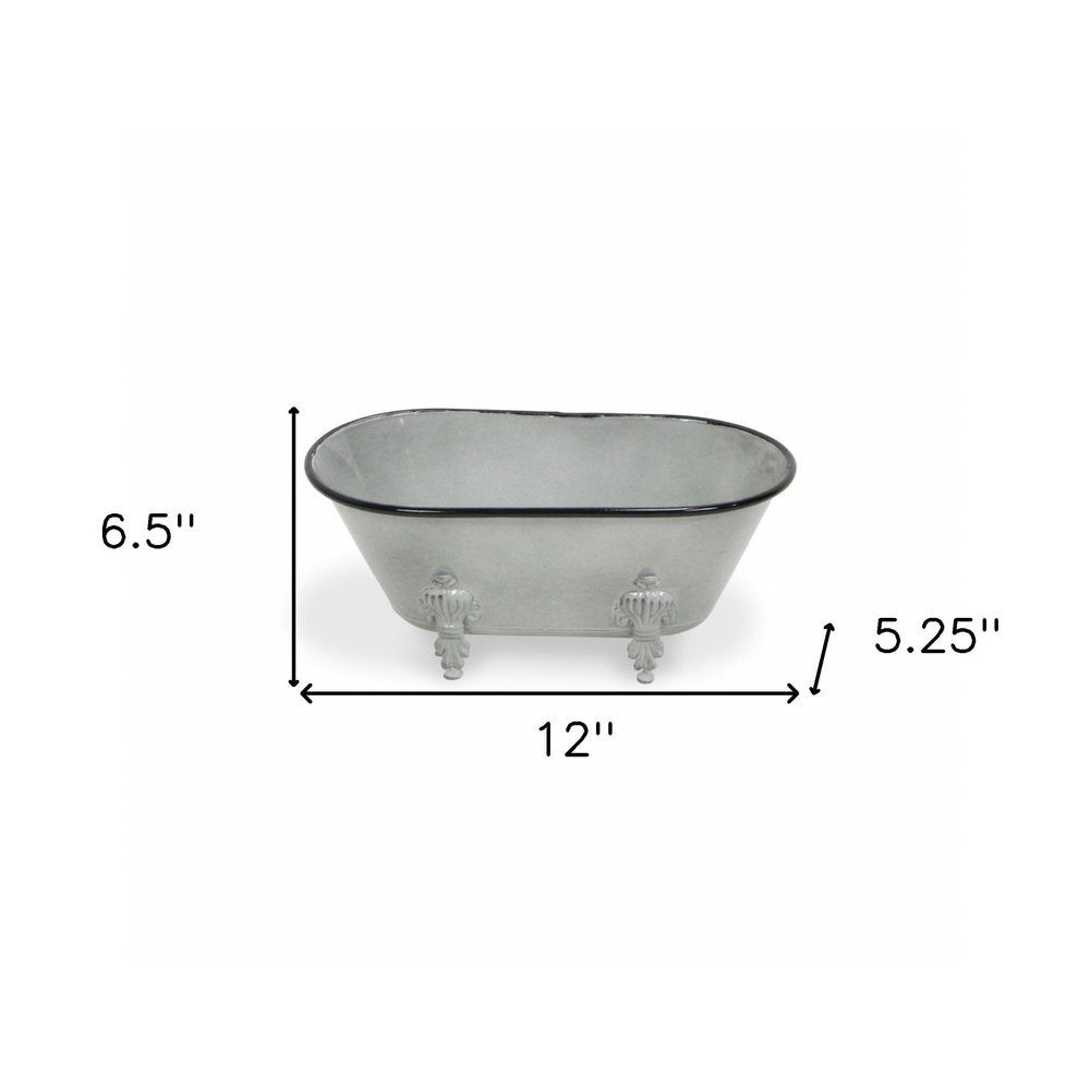 5" Gray Polyresin Hand Painted Decorative Tub Tabletop Sculpture