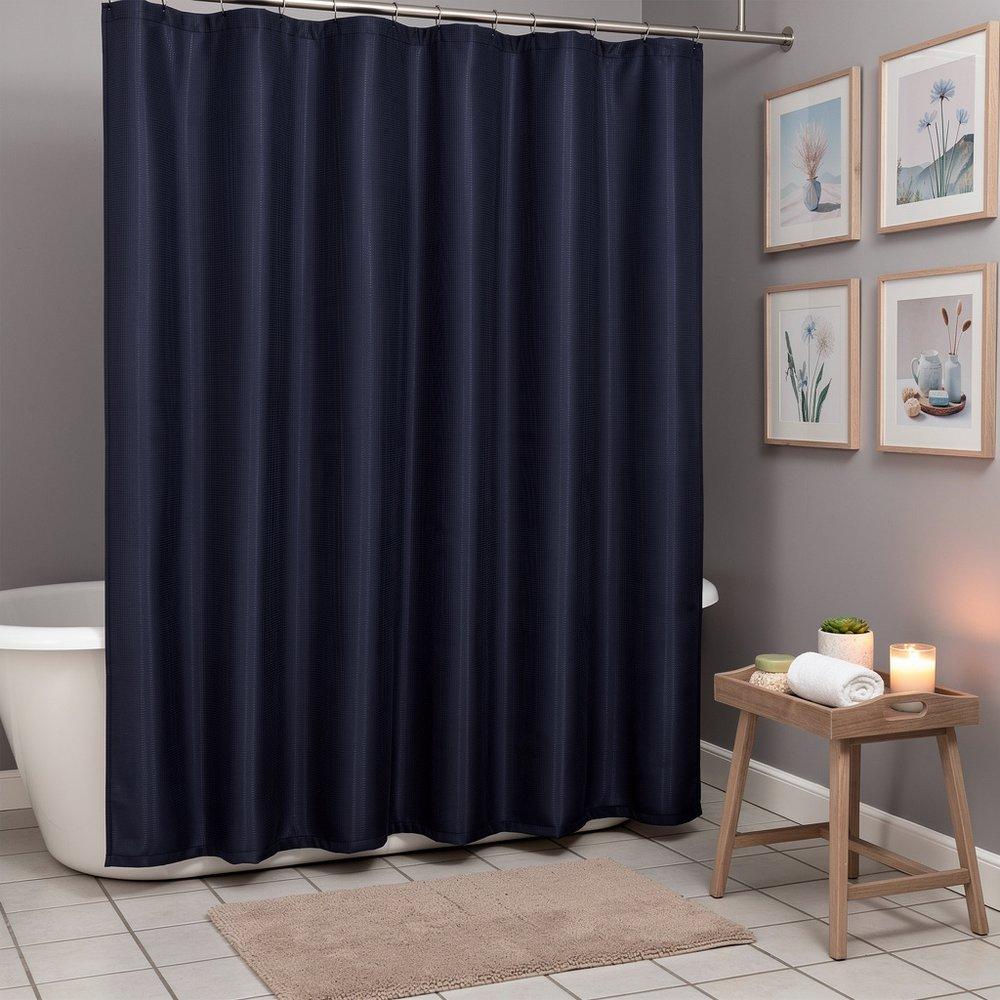 Luxurious Navy Waffle Weave Shower Curtain