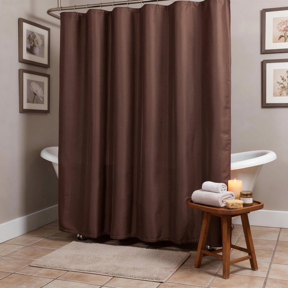 Luxurious brown waffle weave shower curtain