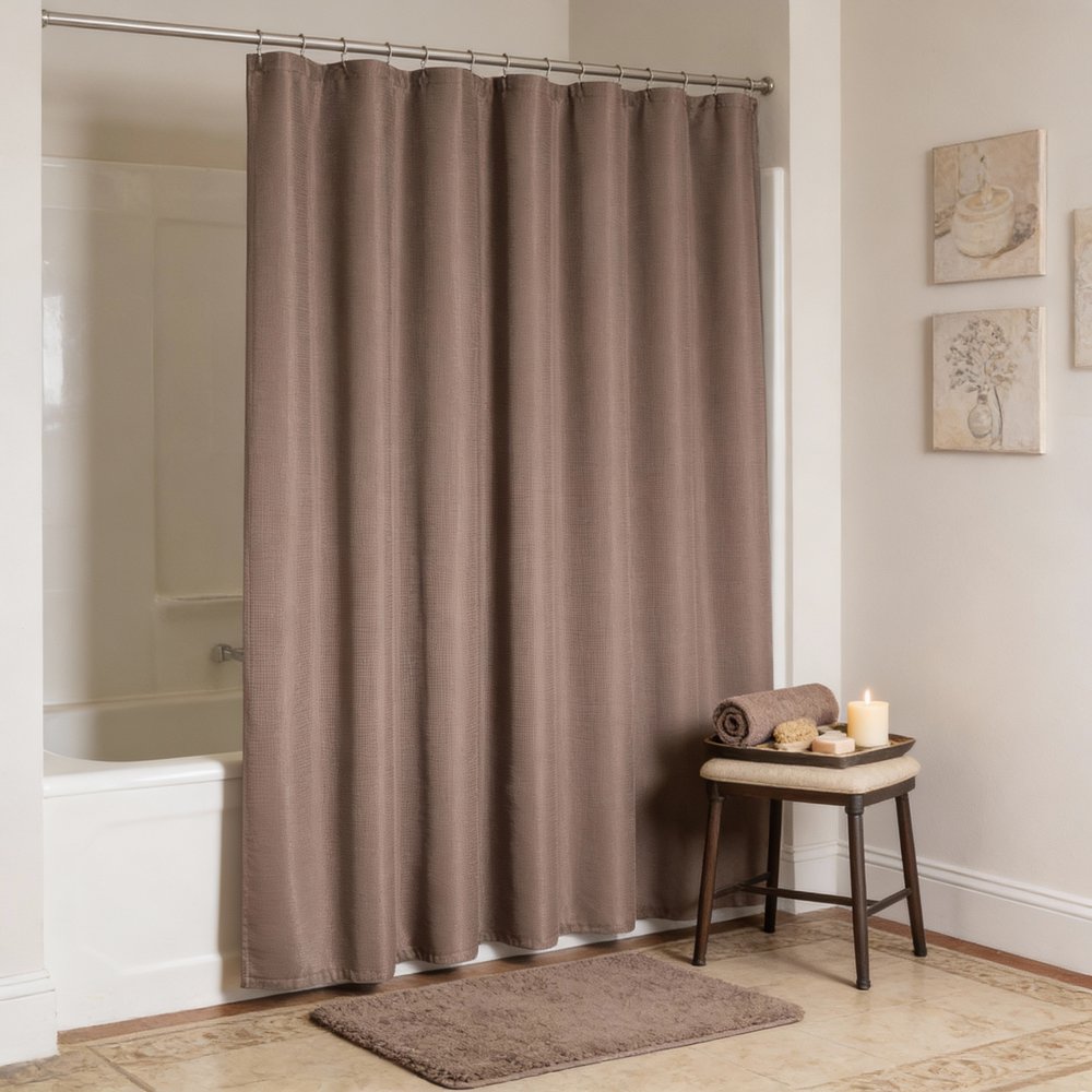 Luxurious Mocha Waffle Weave Shower Curtain