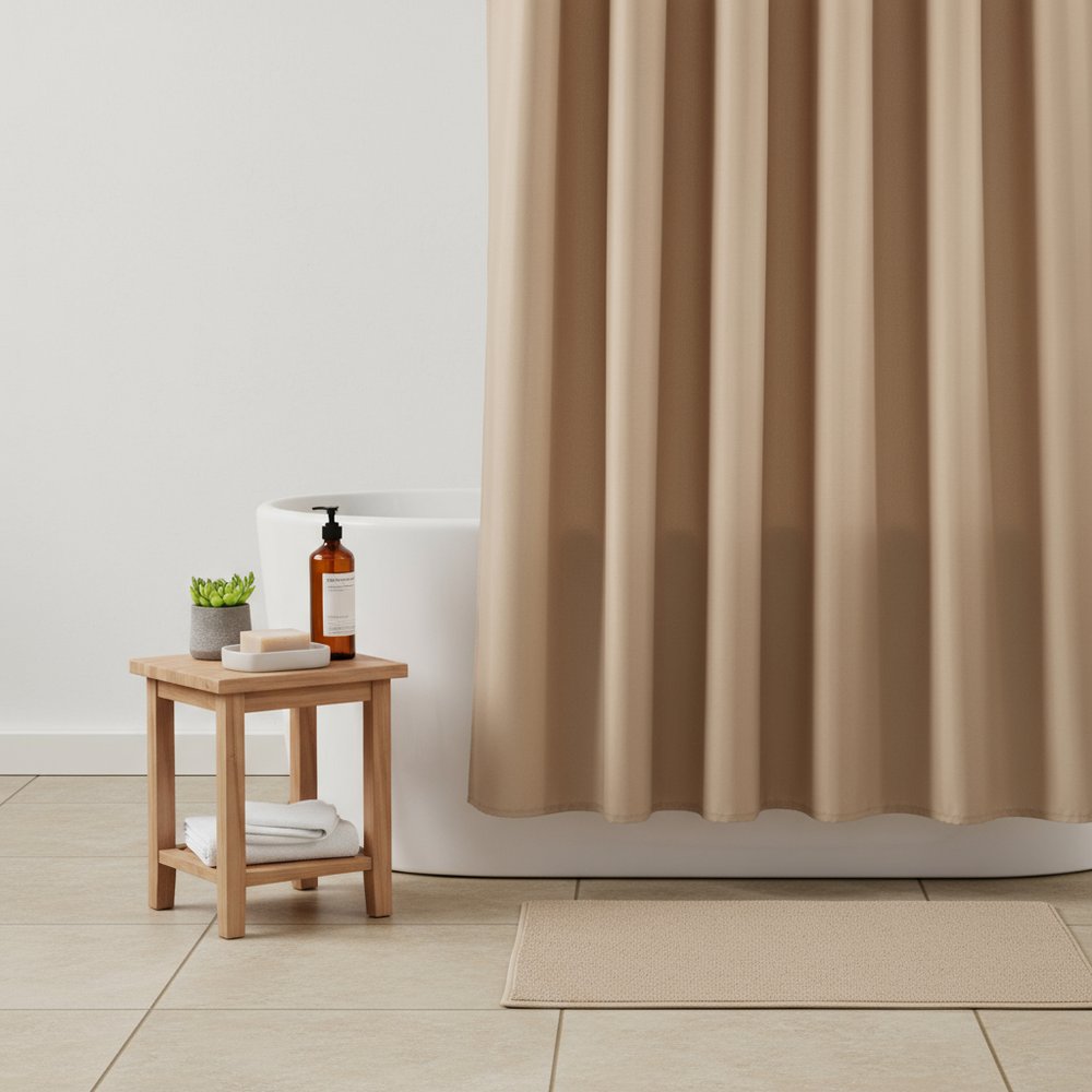 Mocha Sheer and Grid Shower Curtain and Liner Set