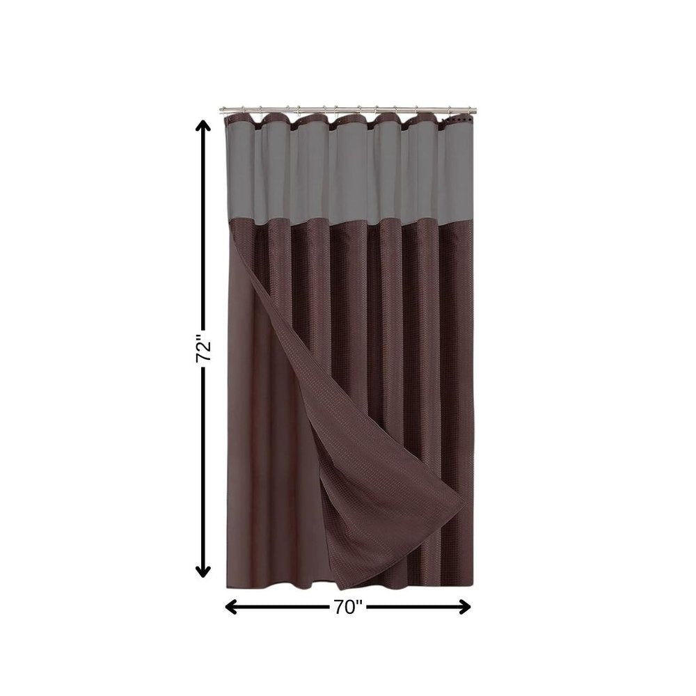 Brown Modern Grid Shower Curtain and Liner Set