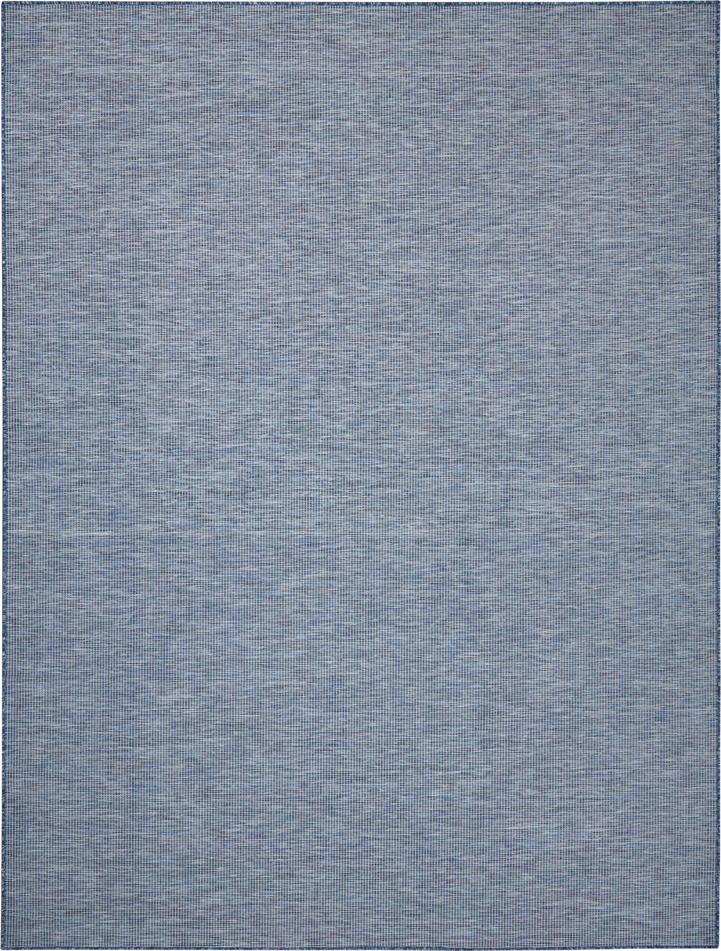 Blue woven rectangular rug with subtle heathered texture and slim dark border.