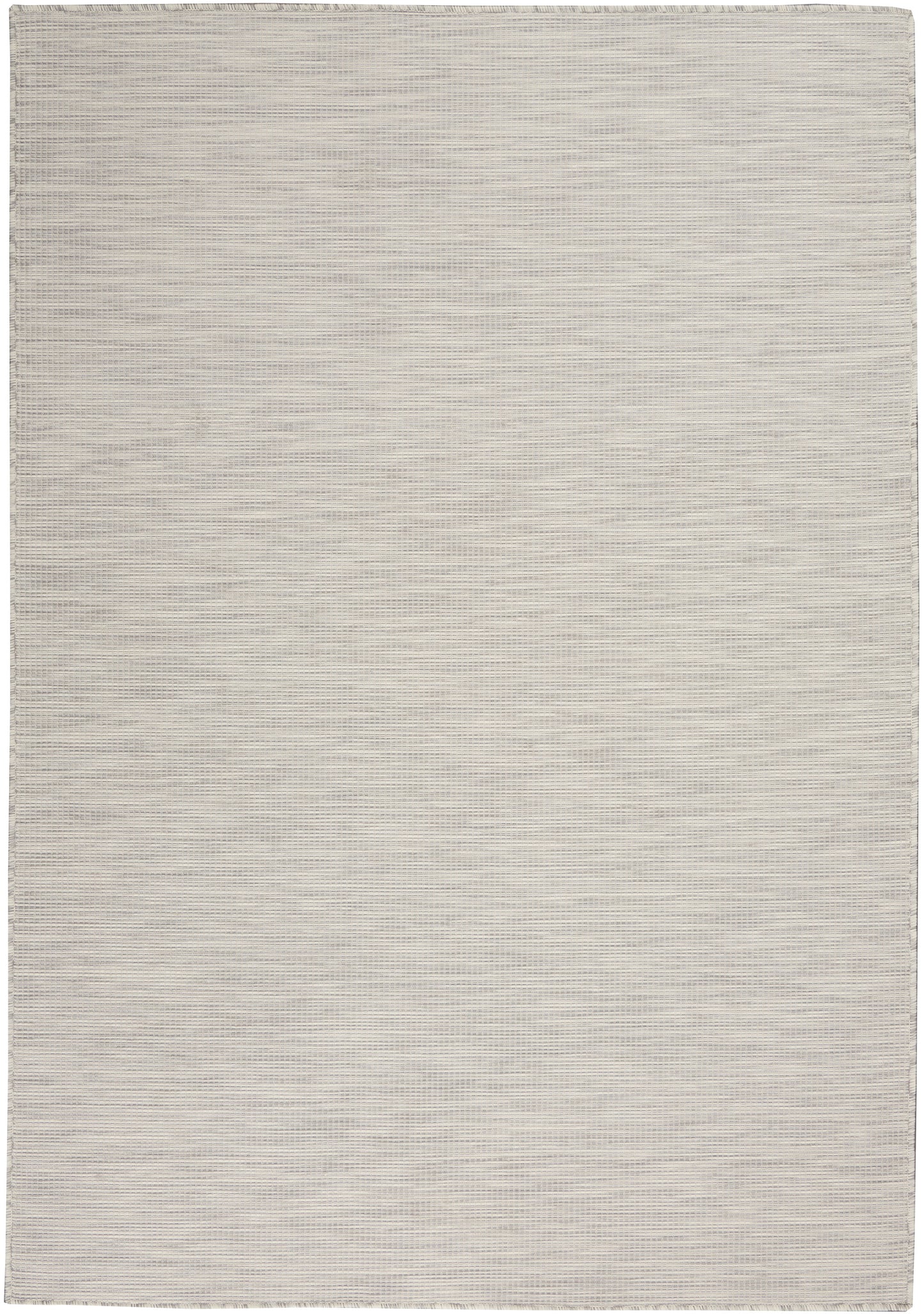 Rectangular beige-gray flatwoven rug with subtle striped texture; modern neutral decor for living spaces.