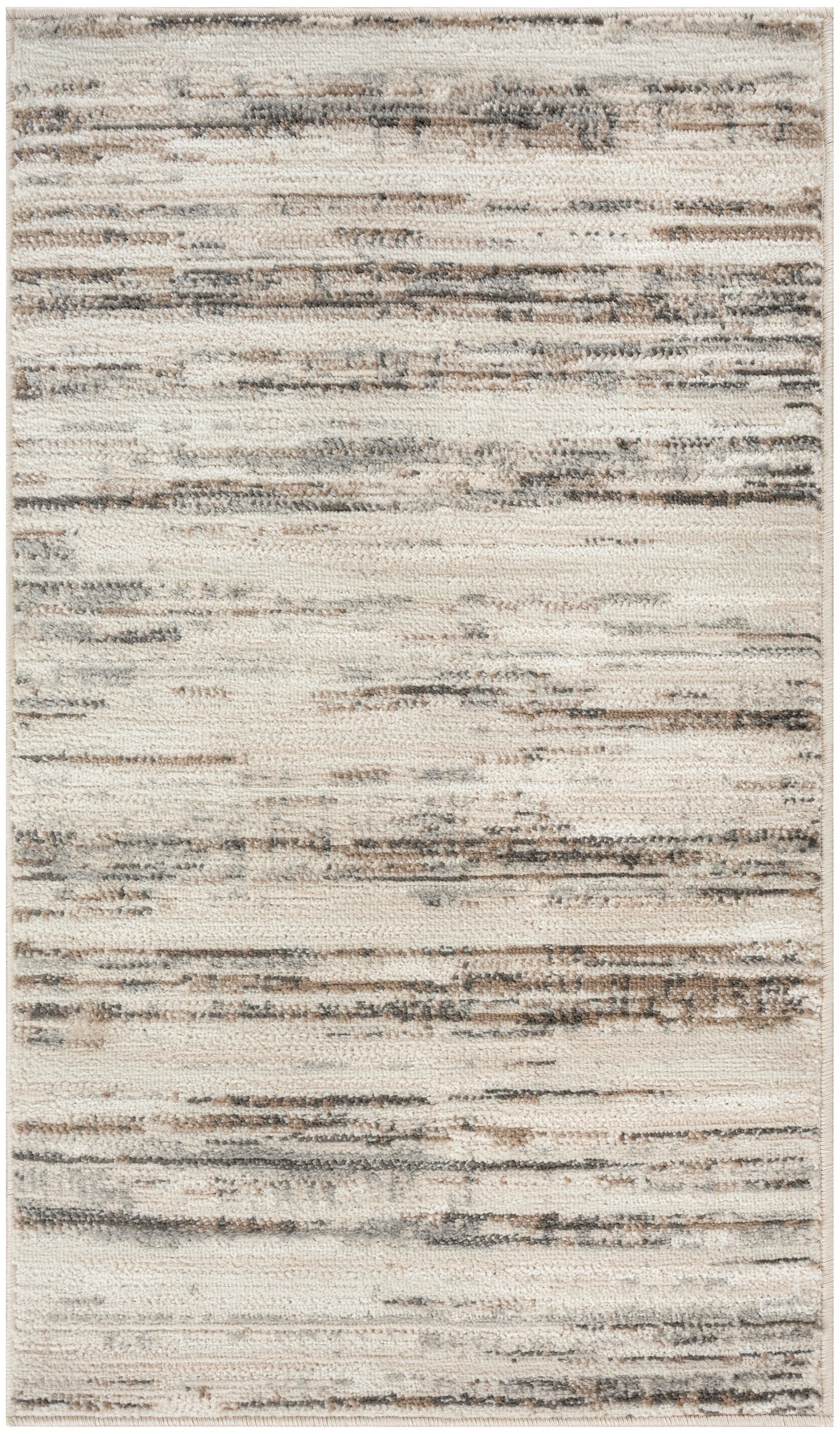 Neutral cream-beige abstract area rug with subtle brown-gray distressed streaks.