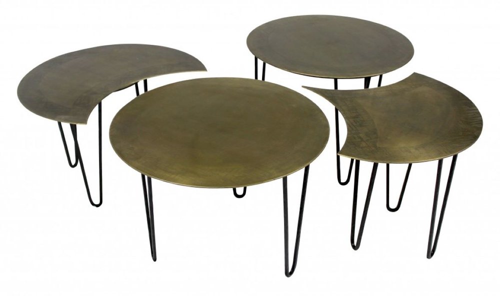 Set of Four Brass Aluminum and Metal Free Form Frame Bunching Coffee Tables