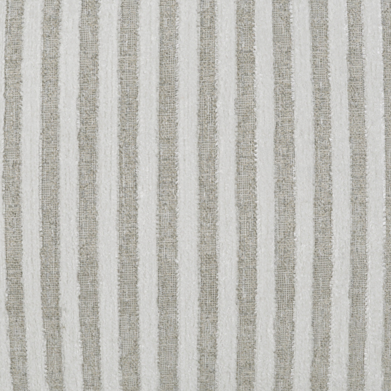 Beige and off-white striped woven fabric with textured vertical stripes, suitable for upholstery or drapery.