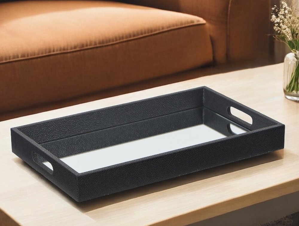 Black Shagreen Tray with Beveled Mirror