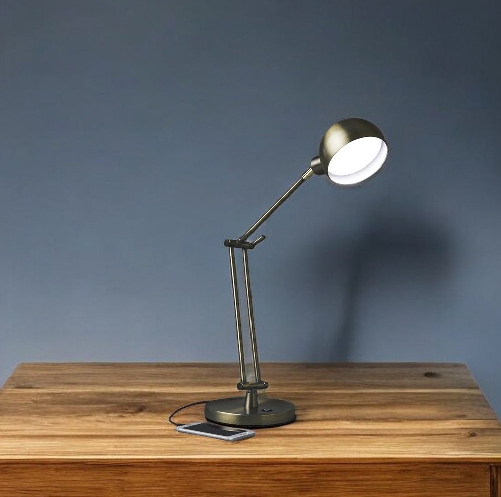Shiny Satin Brass LED Adjustable Desk Lamp