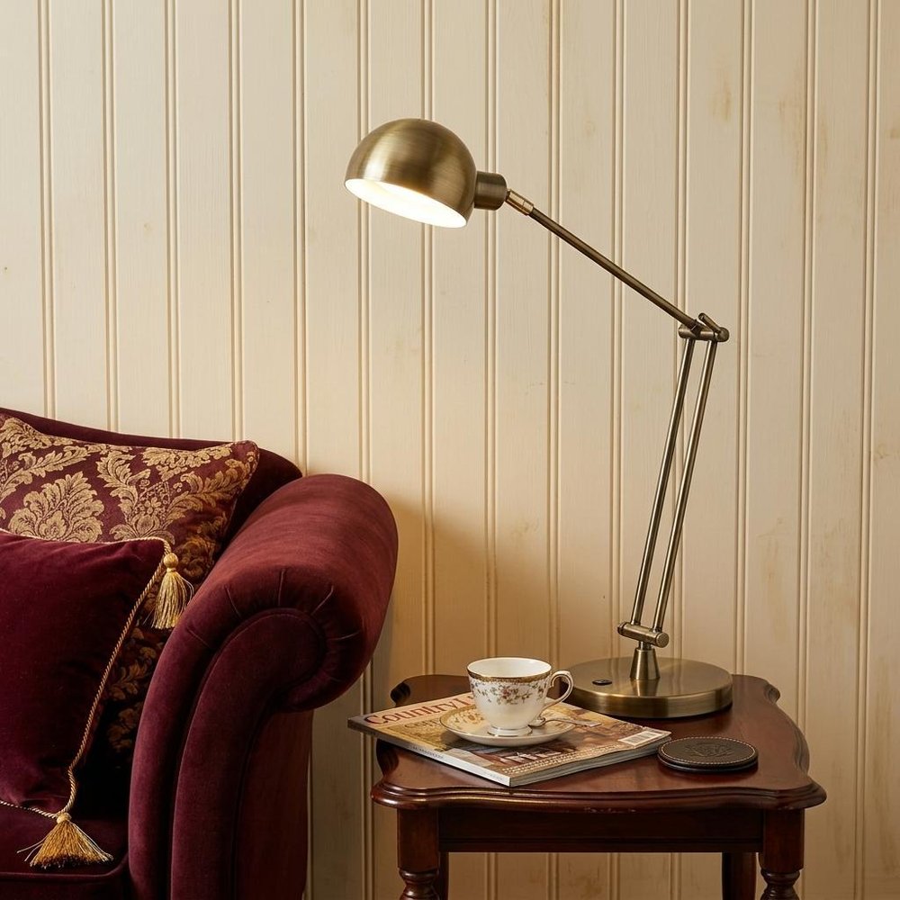 18" Antiqued Bronze Adjustable Swing Arm Desk Lamp USB With Antiqued Bronze Shade