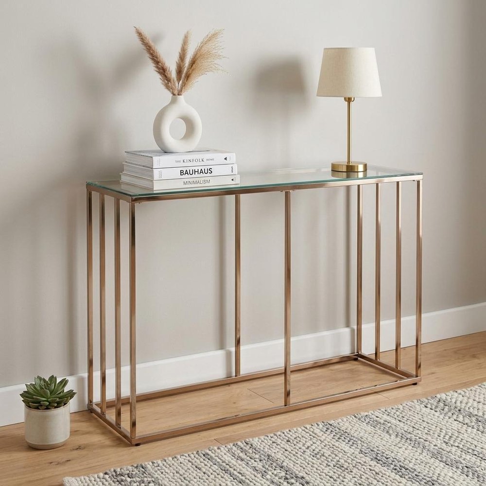 42" Clear and Gold Glass and Metal Frame Console Table