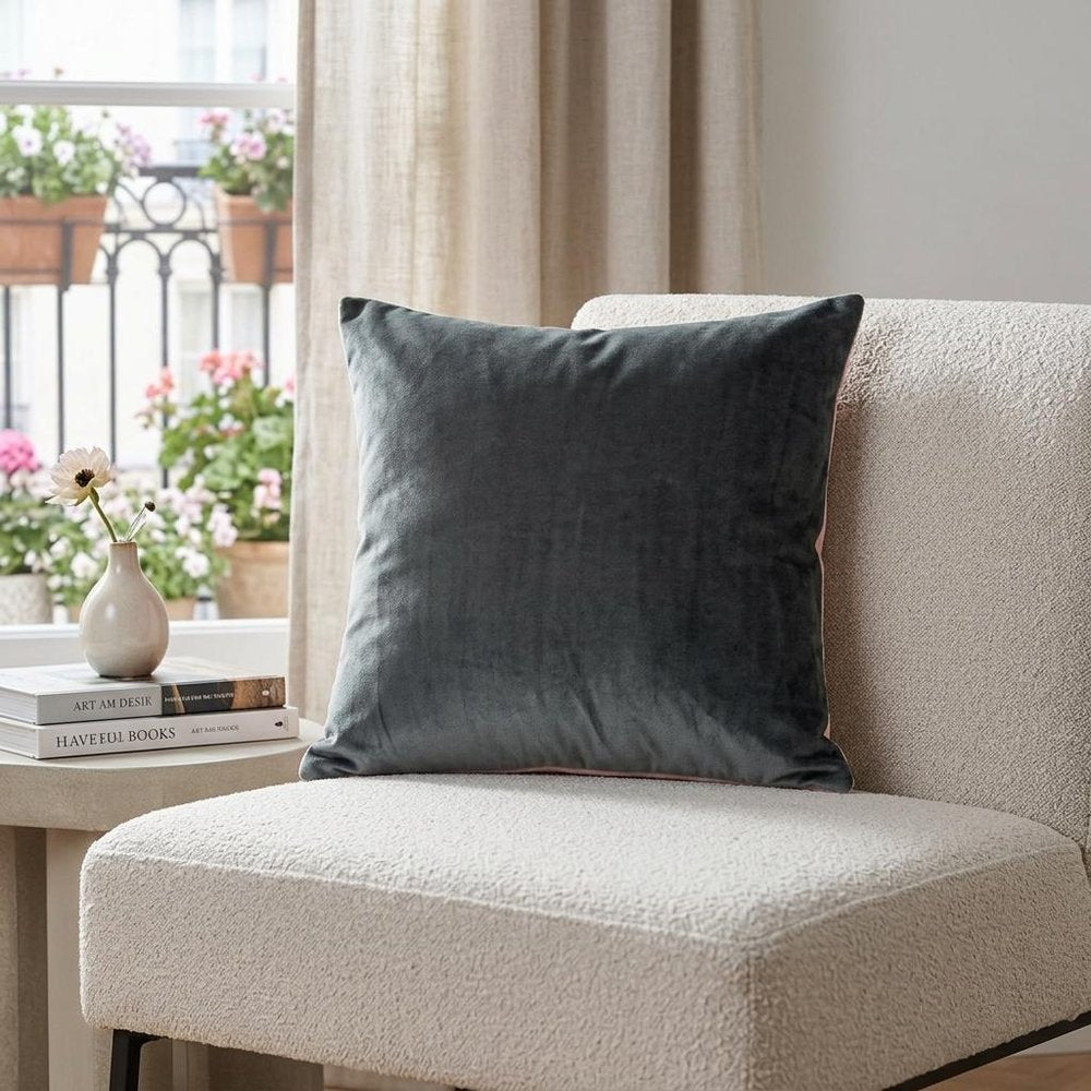 Dark Gray and Pink Dual Solid Color Reversible Throw Pillow