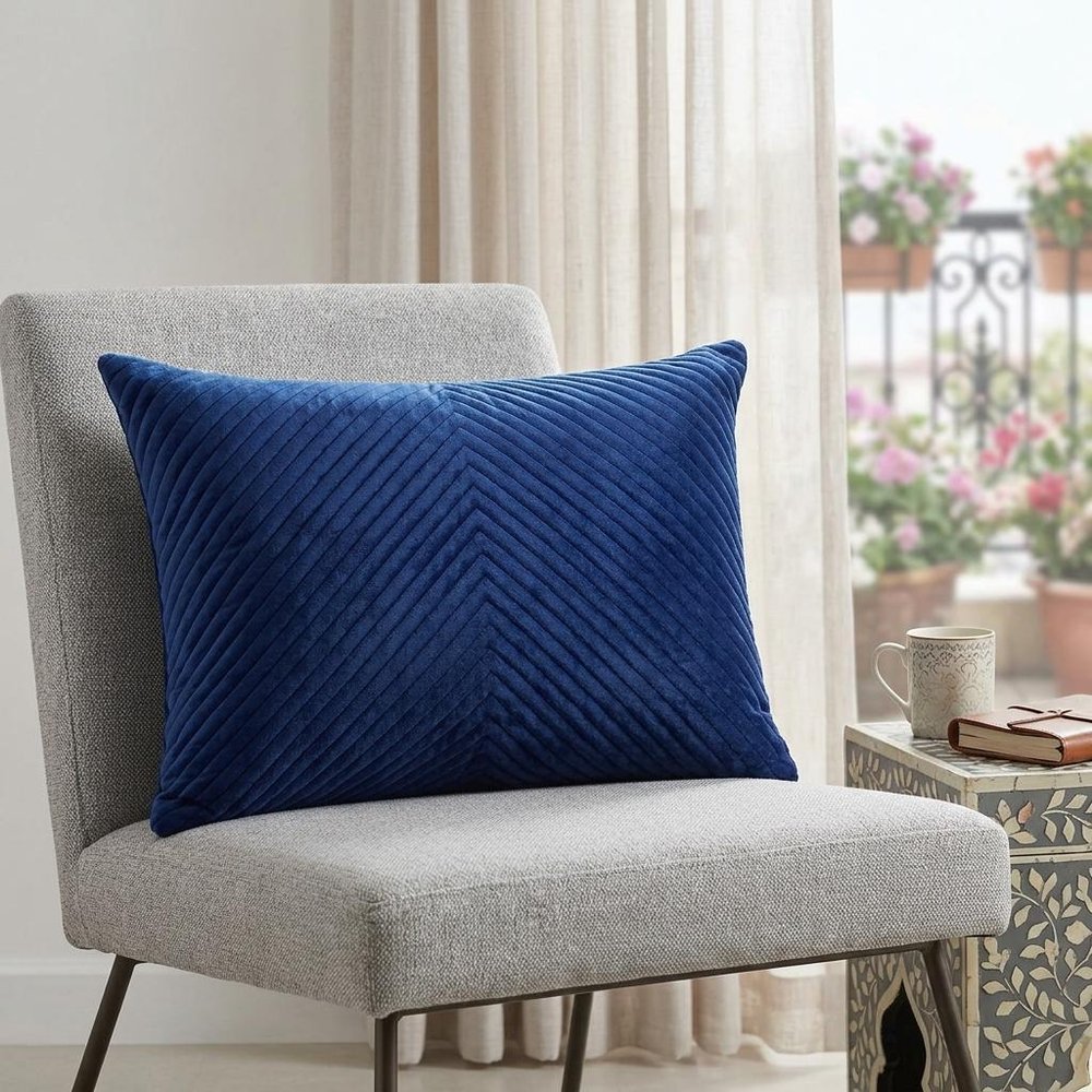 18" X 24" Navy Blue Cotton Blend Throw Pillow