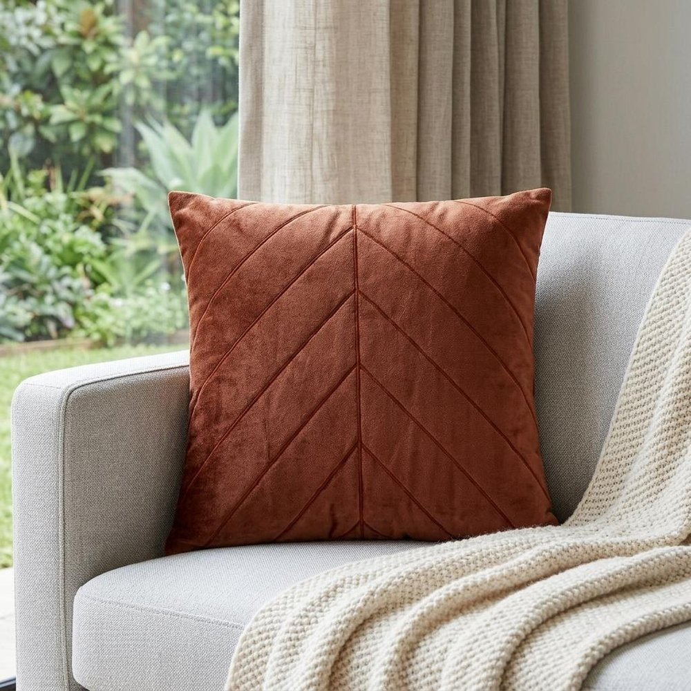 Quilted Velvet Arrows Burnt Orange Decorative Throw Pillow